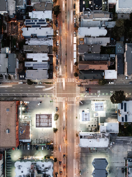 Above city drone shot